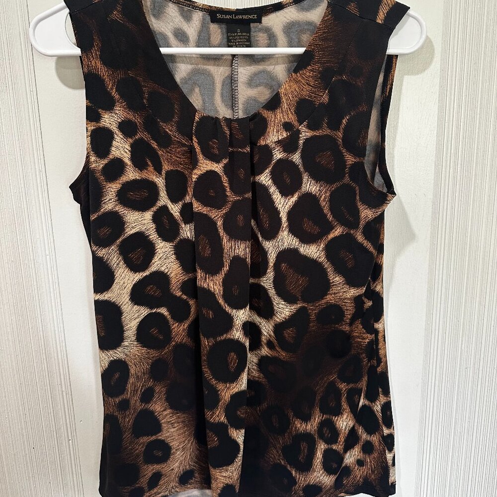 Susan Lawrence Leopard Print Sleeveless Blouse Top Women’s Animal Print Size S